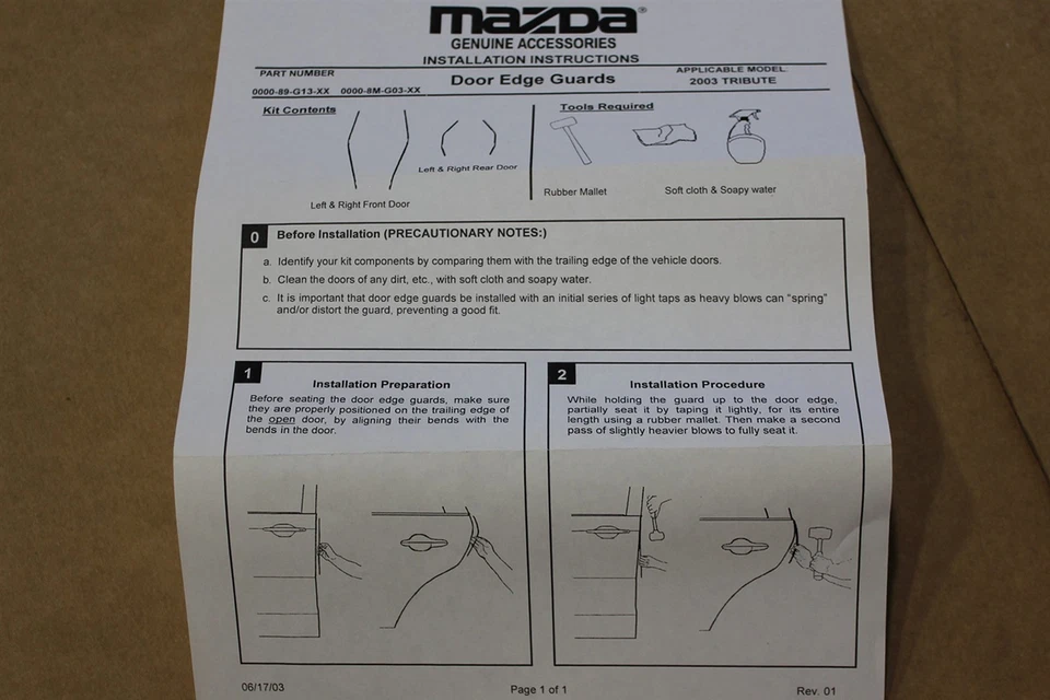 Kit de protectores de borde de puerta Mazda Tribute 2003 00008MG0301 rojo fuego metálico OEM Foto 3 de 4