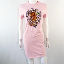 Fashion Nova Pink Fearless Tiger T-Shirt Mini Dress Size M Y2K 2000s Casual NEW