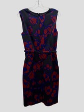 OSCAR DE LA RENTA Floral Sleeveless Wool Knee Length Sheath Dress Womens Size 10