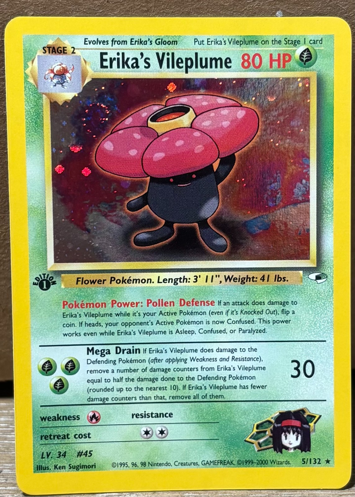 Pokémon TCG Erika's Vileplume Gym Heroes 5/132 Holo 1st Edition Holo Rare NM