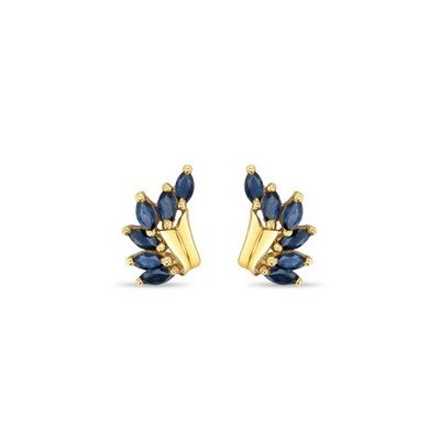 Ohrringe Marquise Saphir Flügelstil 14 Karat Gelbgold