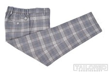 TODD SNYDER Gray Plaid Check Polyester Luxury Flat Front Golf Pants - M / 32