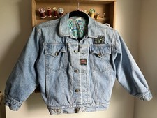 Vtg Kids Denim Jean Jacket 80s Italian Funky Lining Light Wash