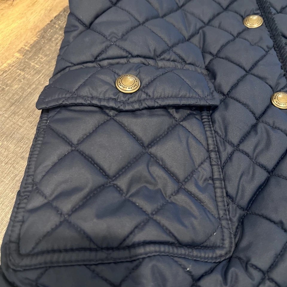 Polo Ralph Lauren Kids Quilted Jacket with Hood, Navy Blue, Size M 8/10 - Image 3 of 4