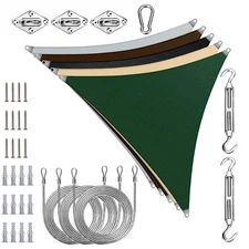 Super Ring Triangle Sun Shade Sail Canopy Outdoor With 10" Hardware Kit + Cables