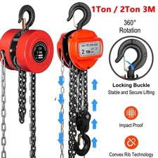 Chain Hoist Block and Tackle 2 Ton Capacity Winch Engine Lift Puller Fall 3M UK