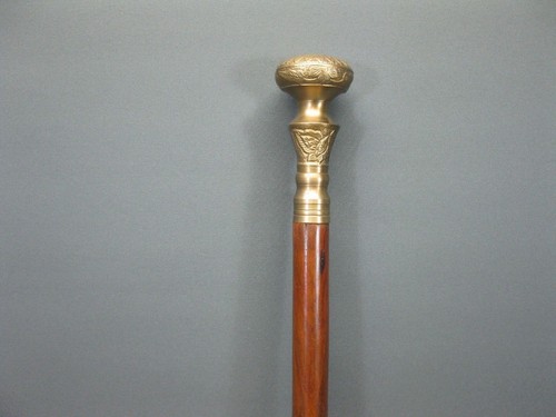 NUOVO BASTONE DA PASSEGGIO IN LEGNO MASSICCIO ANTICO MANICO OTTONE MASSICCIO VINTAGE DESIGNER - Foto 5 di 9