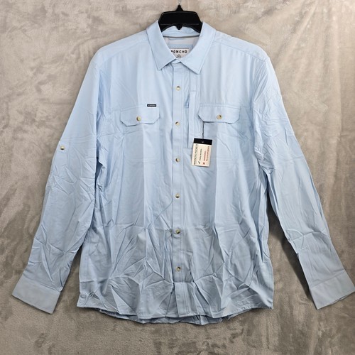 PONCHO XL Slim Fit Light Blue Magnetic Pockets Long Sleeve Shirt fishing apparel - Picture 3 of 7