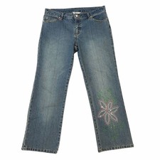 Lilly Pulitzer Vintage Jeans Rhinestones Flower Straight Leg 8