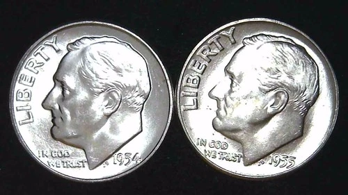 1954  1955-P  10C Roosevelt Dime (2  Coins) BU 90% Silver 26ctt0111-6