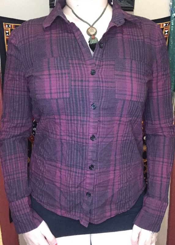 Full Tilt XS S 100% Cotton Dark Red Maroon Plaid Sheer Lace Back Button Shirt