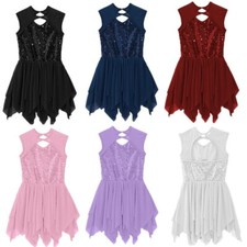 Kids Girls Sparkly Ballet Dance Tutu Dress Leotard Figure Ice Skating Dancewear