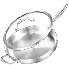 DELARLO Tri-Ply Stainless Steel Pan with Lid 12inch丨Compatible with... Fa