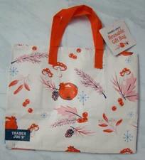 New Trader Joe's Christmas Holiday White Red Reusable Gift Bag