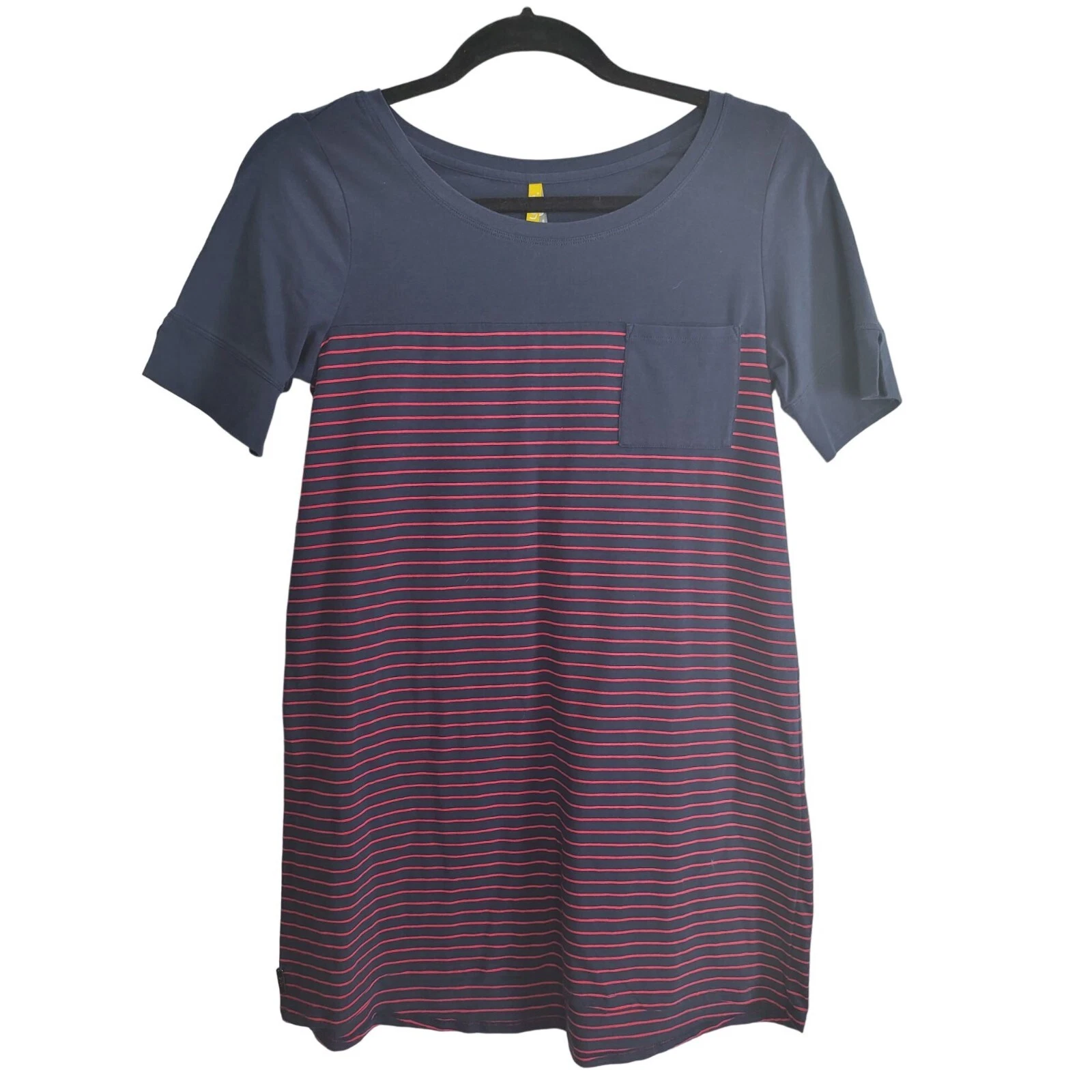 lole tunic short sleeve striped pullover crew neck pocket shirt