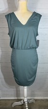 Nine West Women's New Green Sleeveless Dress with Ruching on skirt Size Large