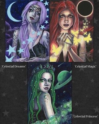 Fantasy Art PRINT Celestial Goddess Fantasy Art Women Stars Moon Saturn Galaxy
