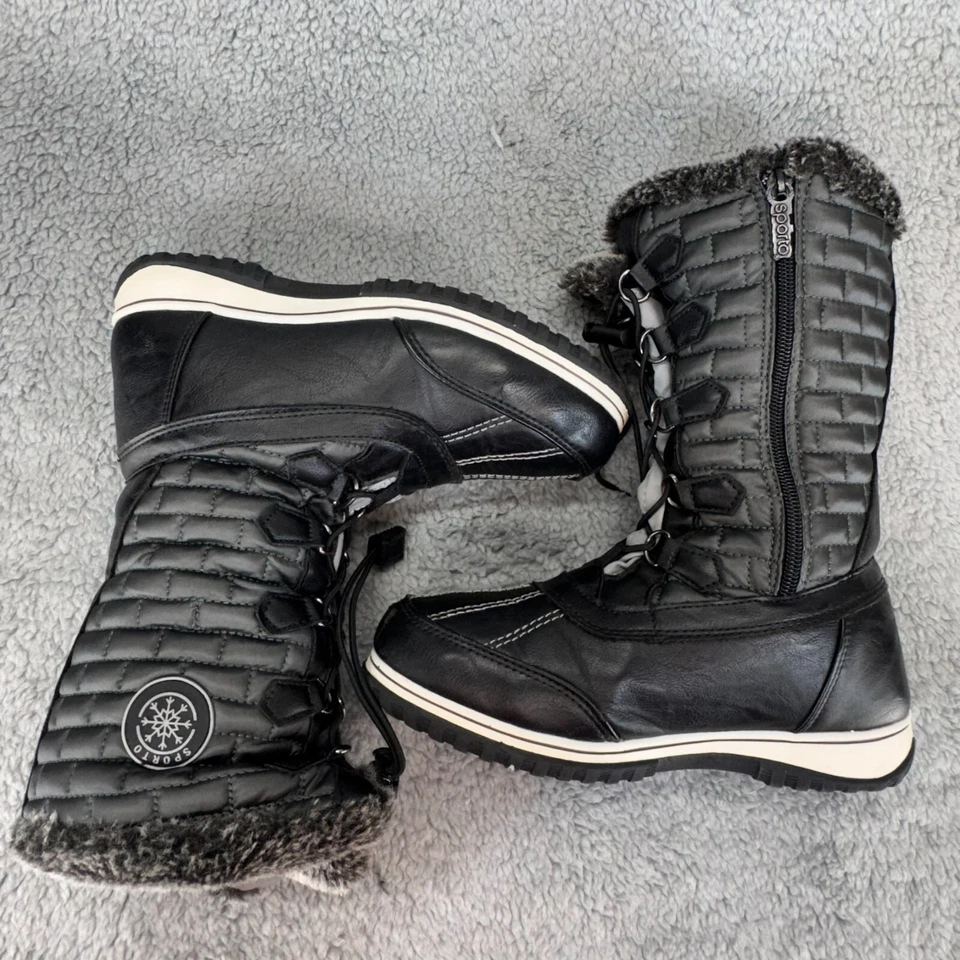 Sporto Liz Mid-Calf Black Winter Boots Women 6W Zippered Closure Tassel Faux Fur - Image 4 of 4