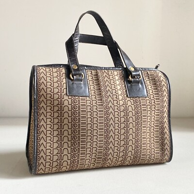 Vintage Pierre Cardin All over Print Canvas Leather Trim Small Satchel 
