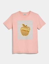 Coach Apple Graphic Camp T-shirt Pale Pink - Size S
