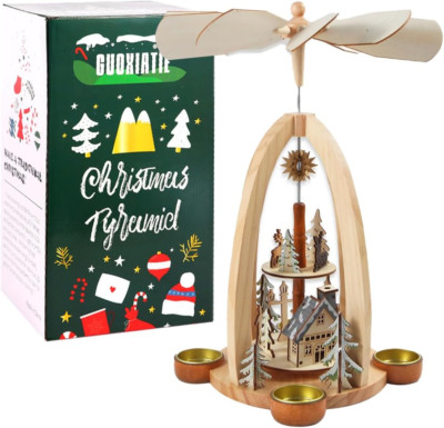 14Inch Wooden Christmas Pyramid with 4 Candle Holders-Nativity Scene Set for Chr