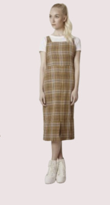 Another 8 Damen Karo Midi Trägerkleid gelb/blau UK L UVP £50 LN110 AK 08