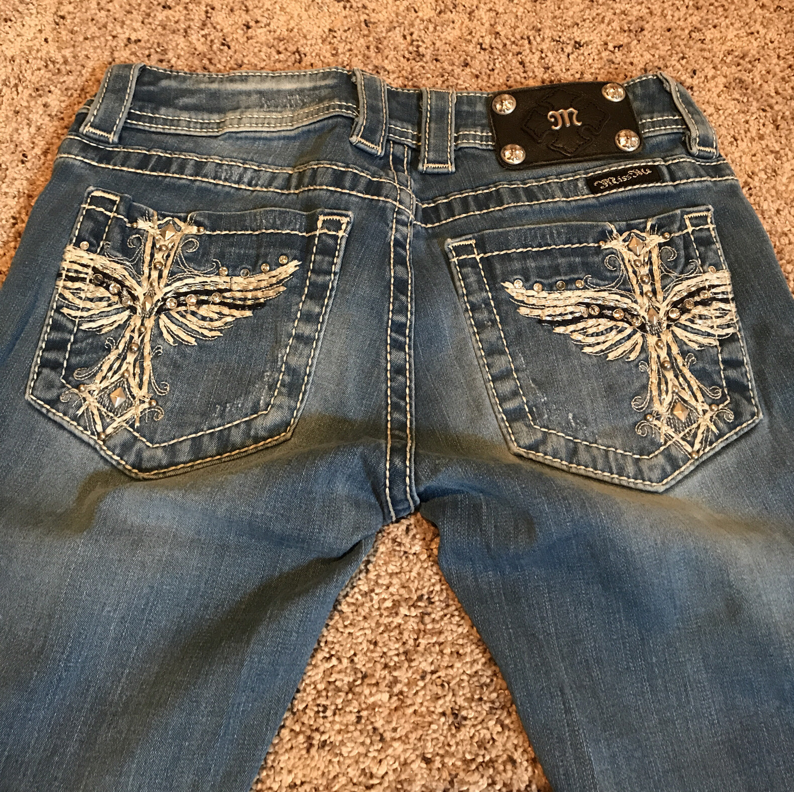 Designer Womens Rhinestone Jeans Size 