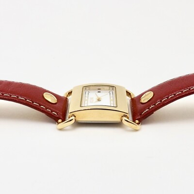 Awesome Ecclissi Gold Tone Quartz Watch Red Strap Ecclissi Vintage Gold Tone Watch: Red Dial, White Leather  main image 2