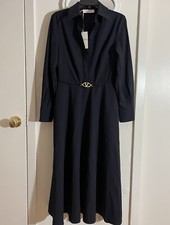 Valentino V-Logo Belted Long Sleeve Black Midi Dress 38/S NEW