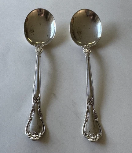 Pair Antique Gorham Chantilly Sterling Silver Oval Soup Spoons 1895 Victorian 7”