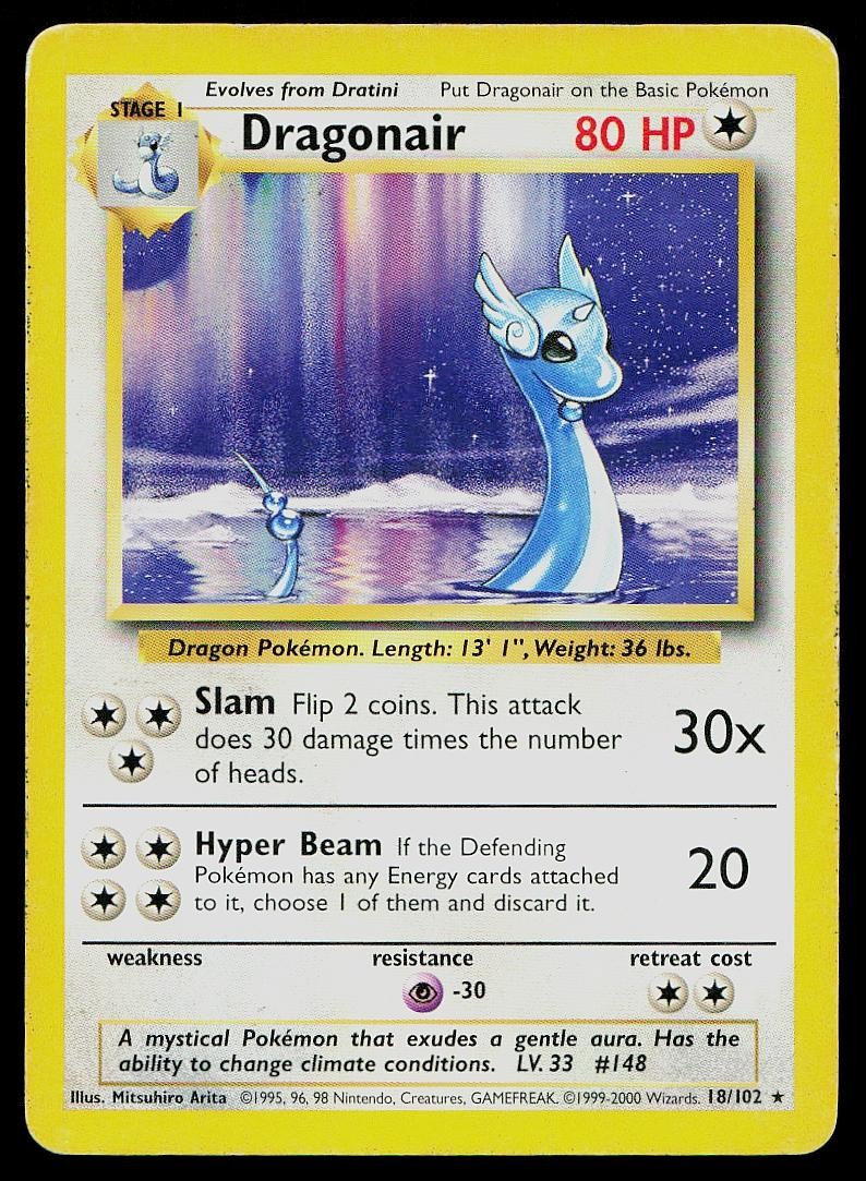 Pokemon Card Base Set Dragonair 18/102 Rare 1999-2000 4th Print UK Exclusive