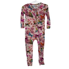 Posh Peanut Watercolor Butterfly Convertible One Piece Sleeper Pink - 12-18 Mos