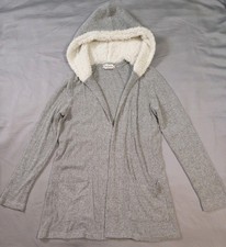 Pink Republic Jacket Womens Small Gray White Sherpa Lined Hood Ribbed Pockets