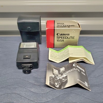  Canon Speedlite 155A Shoe Mount Flash Box Case Manual Set for AE-1 A-1 Untested