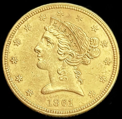 1861 GOLD USA NO MOTTO $5 DOLLAR CIVIL WAR ERA LIBERTY HEAD HALF EAGLE COIN