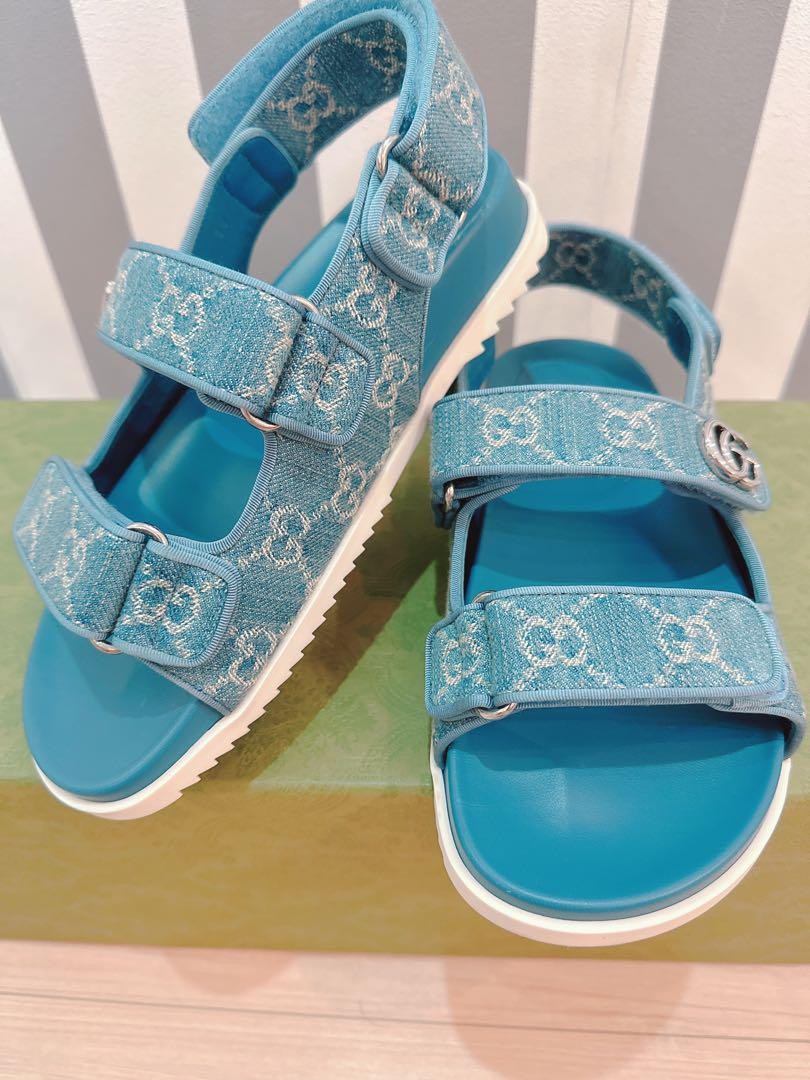 Gucci Womens Blue Logo Sport Sandals Size 8 US 38 24.5cm Mint Condition