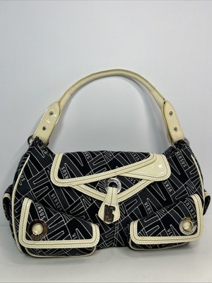 Versus Versace Monogrammed  Black/White Print Patent Leather Trim Bag