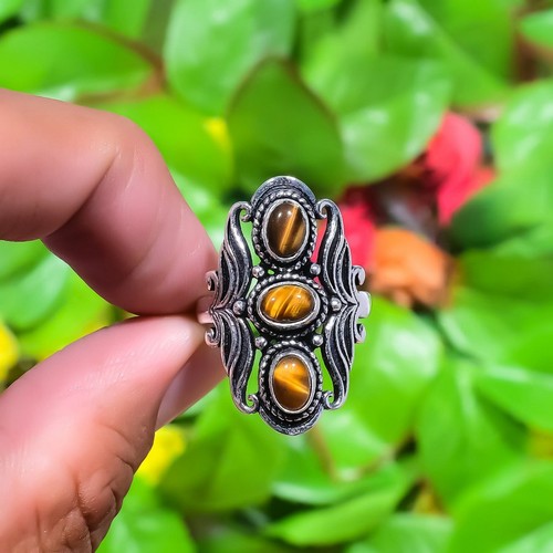 Tiger Eye Gemstone Handmade 925 Sterling Silver Jewelry Ring Size 6 For Her t597