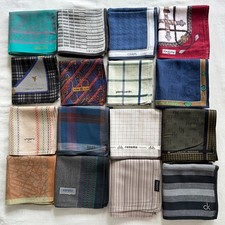 Lot of 16 Mens VTG Handkerchief Cotton Check Monogram Paisley Pocket Square 17"