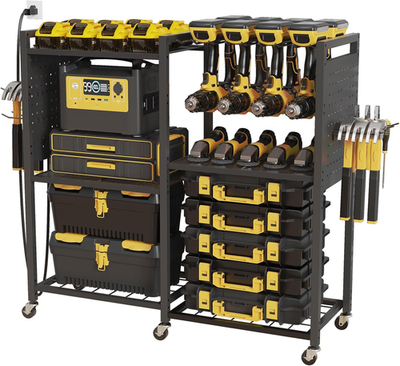 #ad 6 Tier Large Power Tool Organizer Cart with Charging Station Heavy Duty Garage $140.99