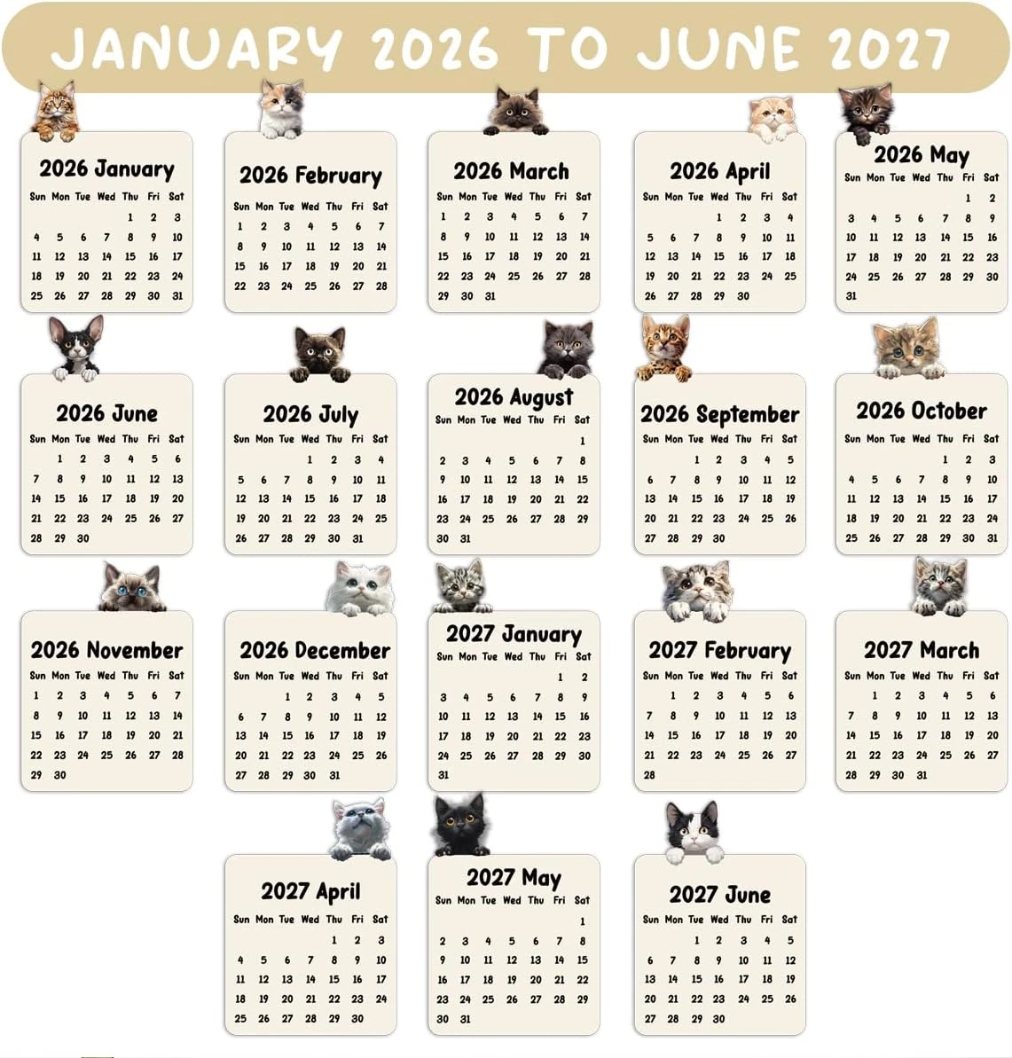 Small Cat Desk Calendar 2026, Mini Cat Desk Calendar