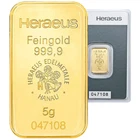 5 gram gold bar - 999.9 gold - in blister card - new product - Heraeus