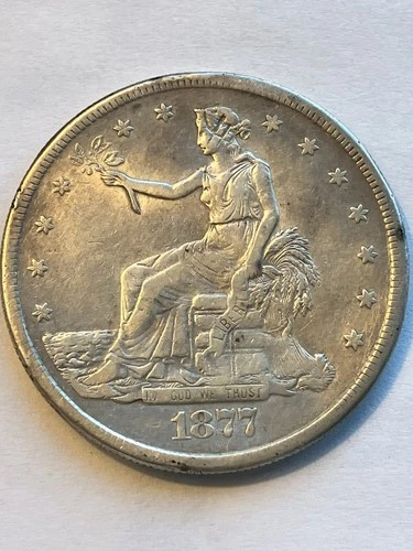 1877 Trade Silver Dollar Cleaned One Chop Mark On Front Nice Historical Coin