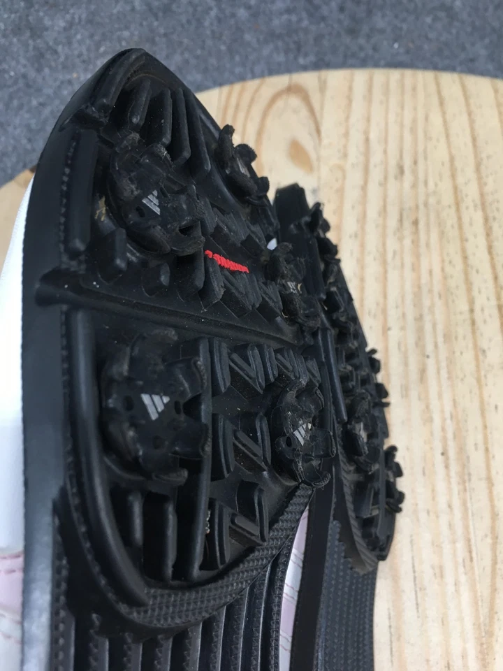 阿迪达斯鞋女式 9.5 白色粉色皮革高尔夫系带钉运动 738167 — 第 3/4 张图片