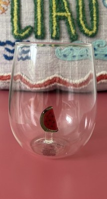 Anthropologie Cheerie Icon Stemless Wine Glass Watermelon New