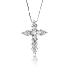 1/4 cttw Diamond Cross Pendant Necklace 14K White Gold 2/5 Inch with 18 Inch