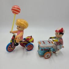 2-Vintage Windup Toys Ice Cream Vendor Collectible Mechanical Tin Toy Ice Cream