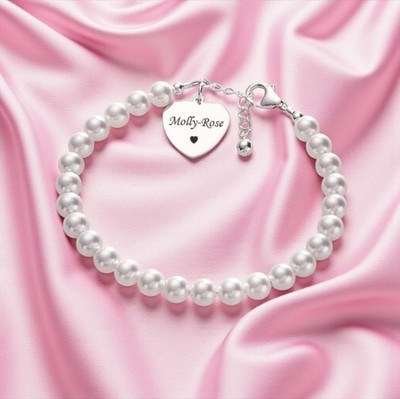 Personalisiertes Armband mit Perlen und 925 Sterlingsilber, Gravur, Gravur