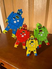 Schylling Stacking Wood Robots Set of 4 Red, Yellow, Green, Blue