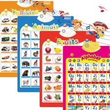 4Pcs Electronic Interactive Alphabet Wall Chart for , ABC Learning for Toddle...